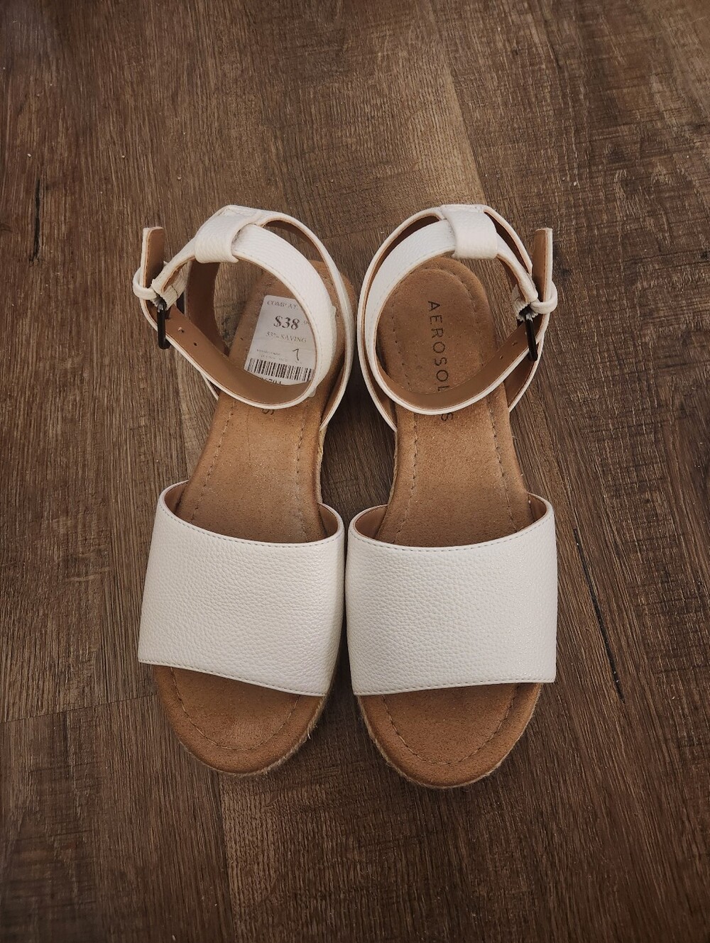 Aerosole White, Ankle Strap Espadrille - Size 7